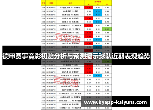 德甲赛事竞彩初赔分析与预测揭示球队近期表现趋势